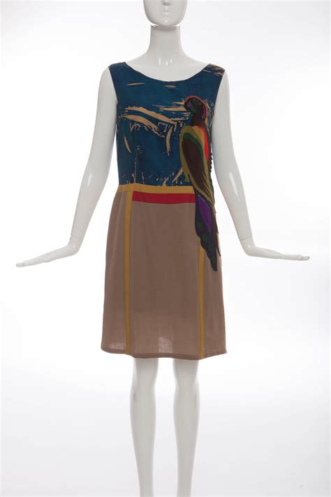 prada parrot|Prada Sleeveless Silk Dress With Applique Parrot Motif  .